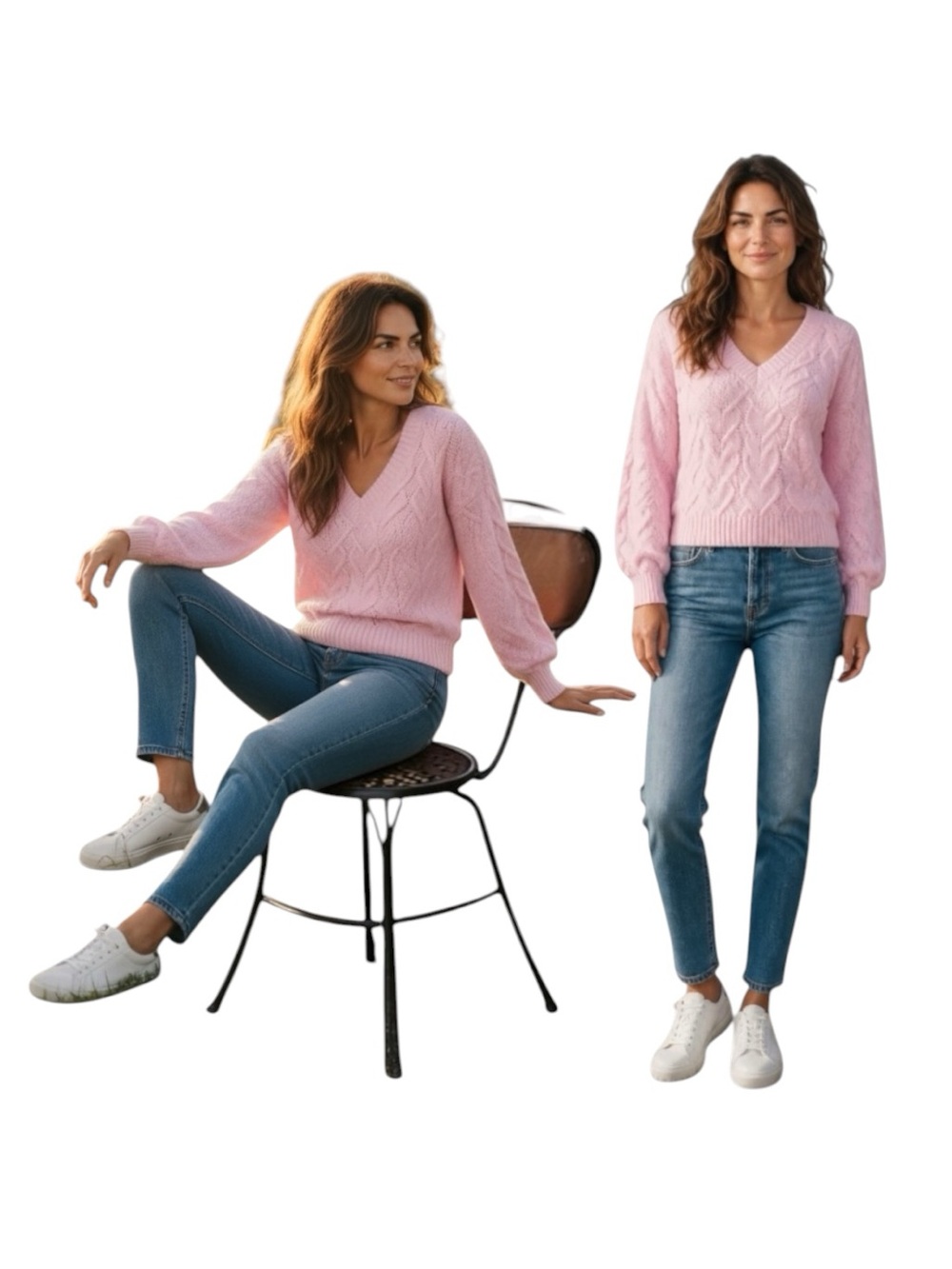 No Boundaries Pink Cable Knit V-Neck Pullover Sweater